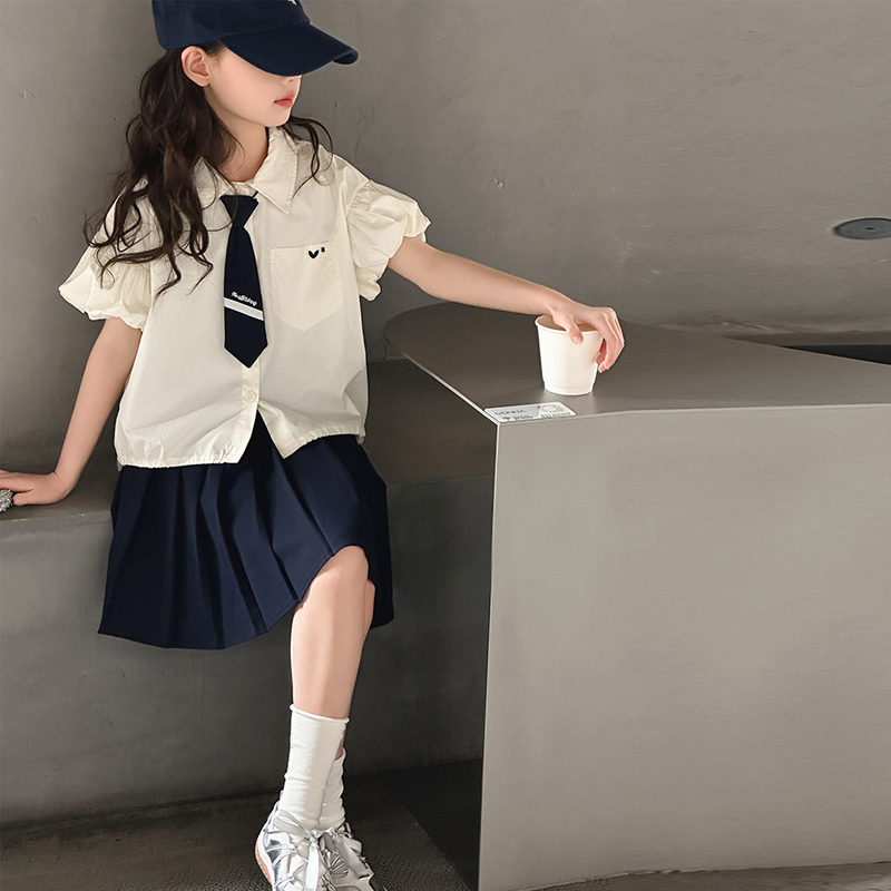 学院风女童套装夏装儿童衬衫半身裙两件套薄款2025新款女大童衣服