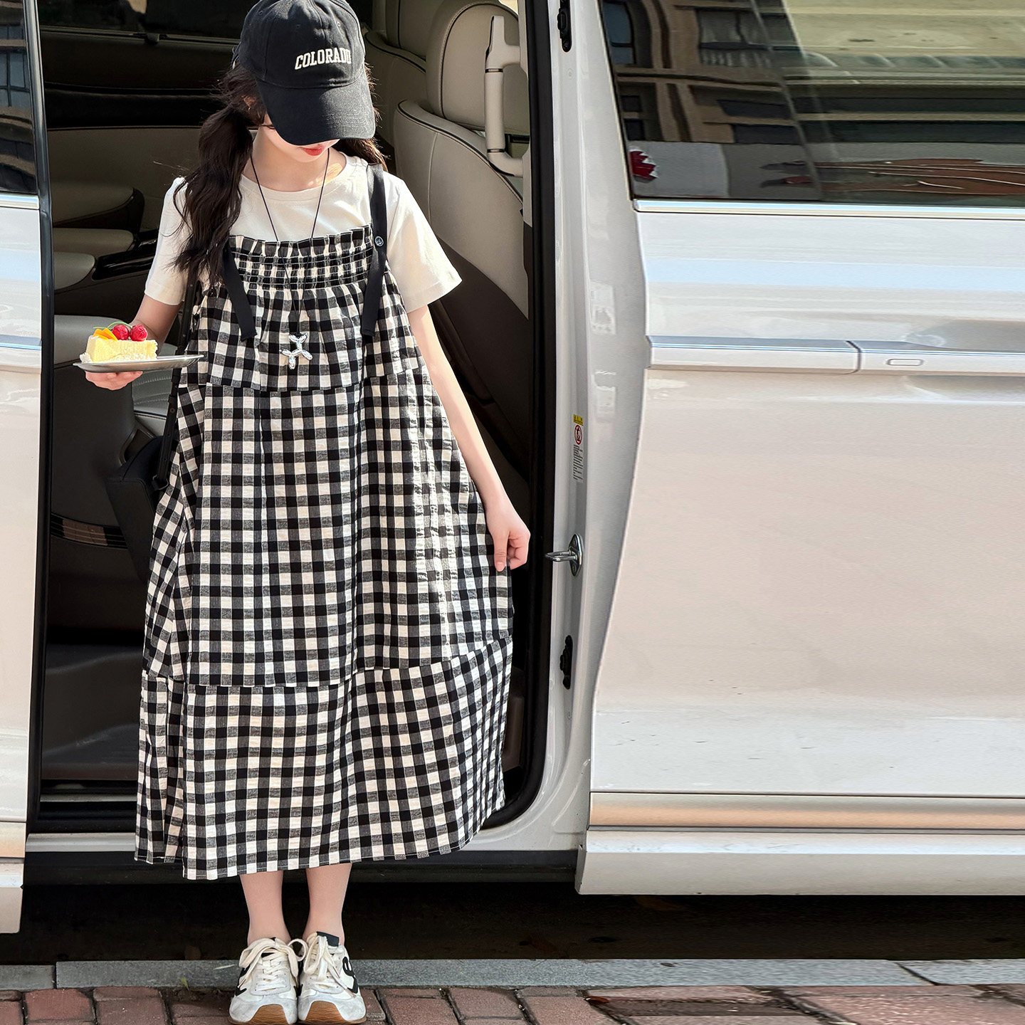 果儿kids韩系女童格子背带裙儿童短袖连衣裙2026夏装新款女孩裙子