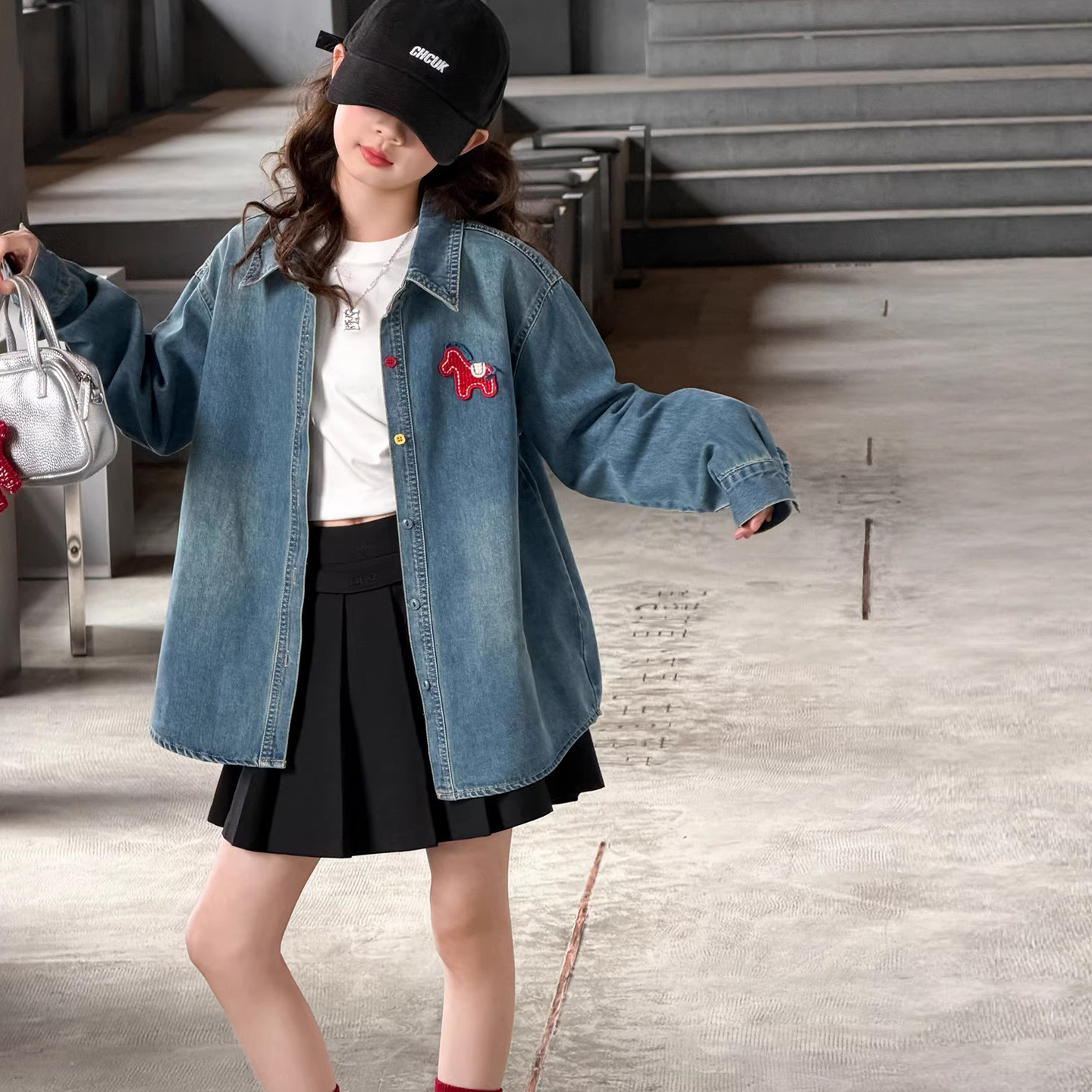 果儿kids韩系女童牛仔衬衫外套春装2026新款大童女孩洋气时髦上衣