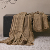 高端民宿棉麻搭毯样板房中古风棉麻棕咖色流苏客厅沙发棉麻盖毯