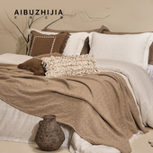 中古诧寂风民宿咖色四件套样板间展厅床上靠垫被套简约高级感床品