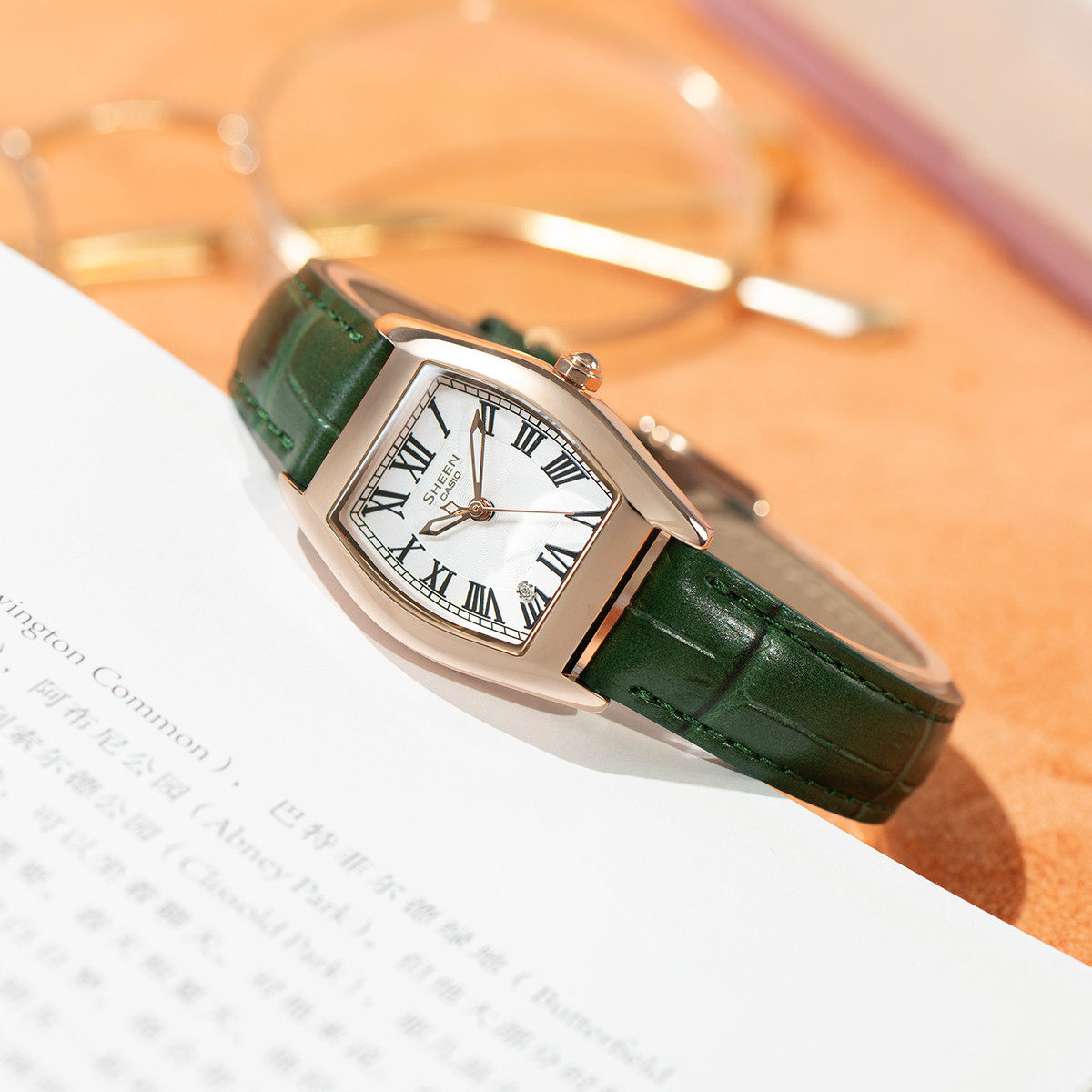 卡西欧手表女SHEEN轻奢复古经典重塑小酒桶罗马数字送礼SHE-4564