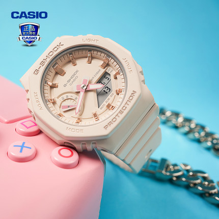 卡西欧手表女男gshock中性农家橡树防水樱花粉学生电子GMA-S2100