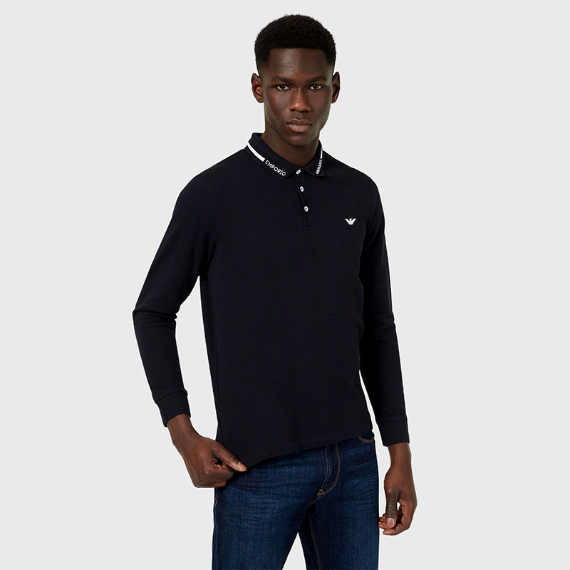 EMPORIO ARMANI 阿玛尼POLO衫男士秋冬字母翻领长袖潮流男装正品