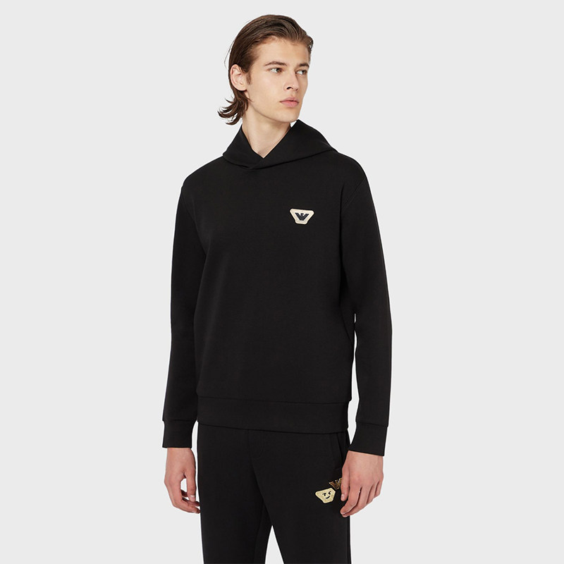 EMPORIO ARMANI/阿玛尼卫衣男士秋冬新款魔术贴连帽休闲男装