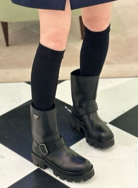 2025新款真皮增高厚底短筒马丁靴女英伦风复古简约百搭套筒机车靴