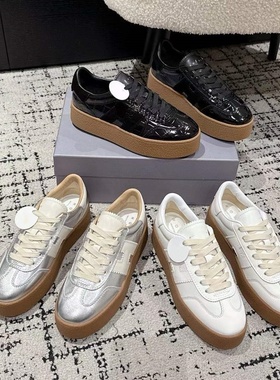 2025新款真皮松糕厚底德训鞋女复古百搭休闲运动板鞋小白鞋女单鞋