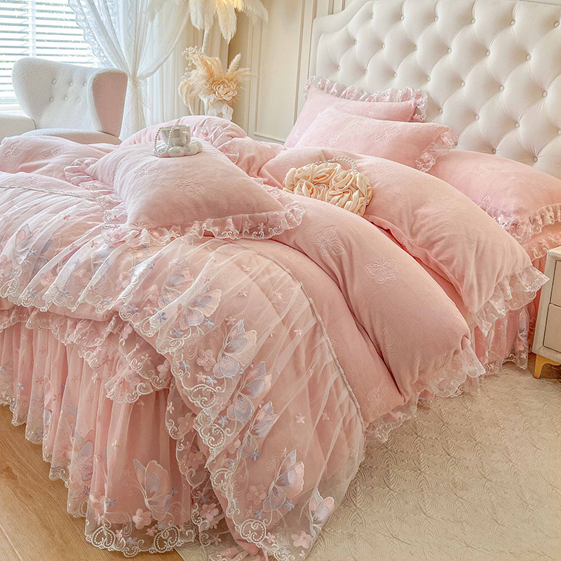 高档加厚雕花牛奶绒床裙四件套冬季加绒蕾丝花边被套双面绒珊瑚绒,床上用品,床品套件/四件套/多件套,淘宝优惠券,粉丝福利购,淘宝优惠卷
