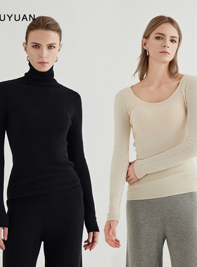 MLY 竖纹10山羊绒 40羊毛  打底衫贴身舒适圆领 UV领 半高领 高领