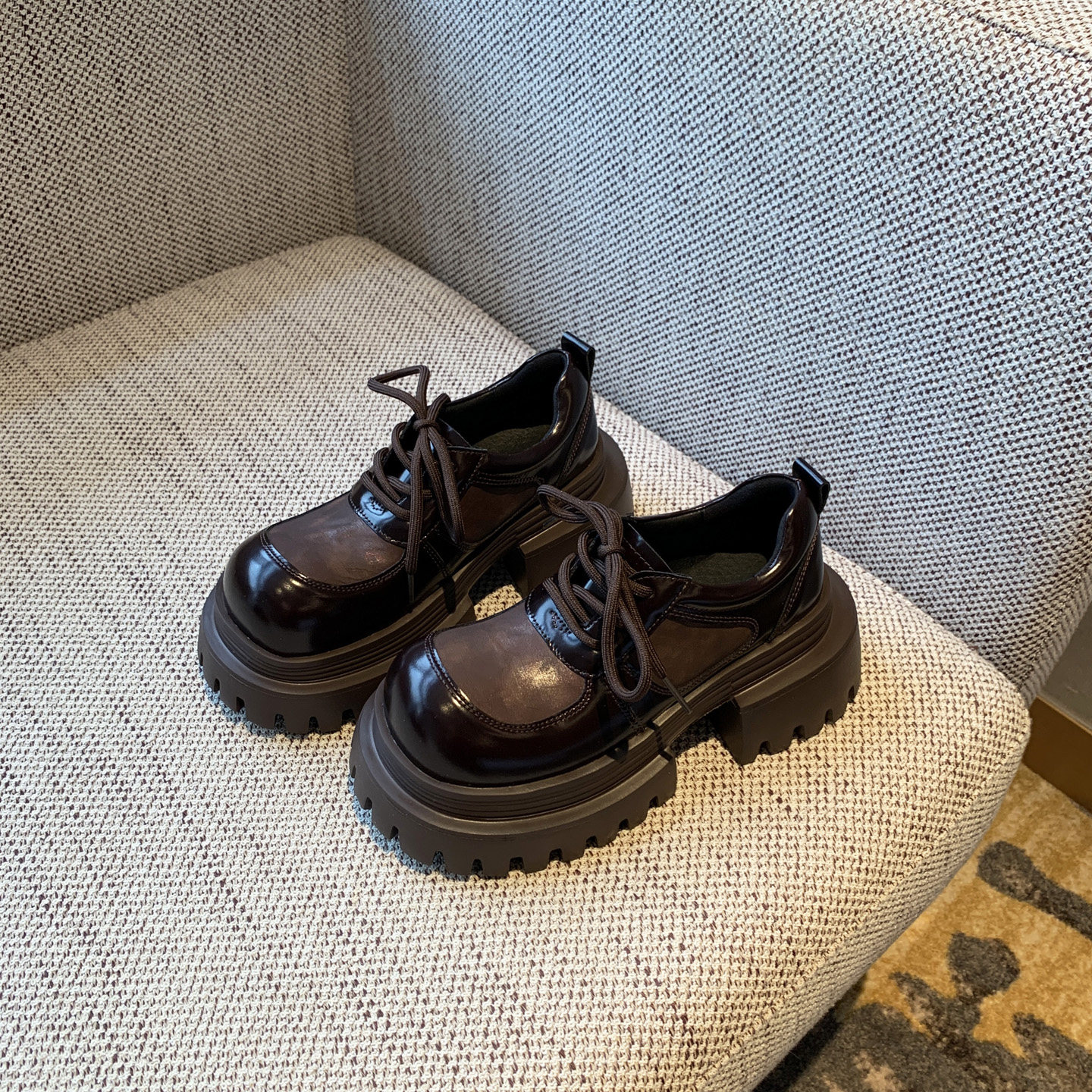 【TFM】2026春季新款英伦风厚底系带乐福鞋女复古百搭增高小皮鞋,女鞋,乐福鞋（豆豆鞋）,淘宝优惠券,粉丝福利购,淘宝优惠卷