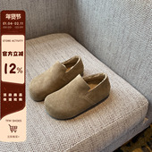 加绒保暖棉鞋 冬天 反绒皮勃肯鞋 女一脚蹬懒人鞋 TFM 内增高3CM