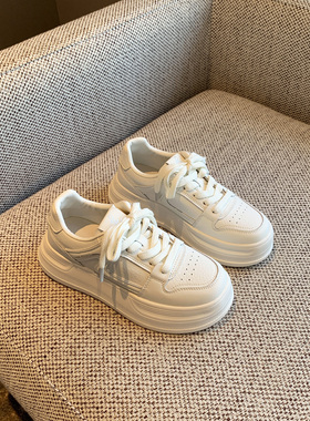 【TFM】2026春季新款小白鞋女厚底增高百搭系带休闲板鞋学生潮鞋