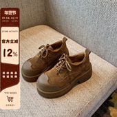 休闲复古英伦风小皮鞋 女德比鞋 女2026春季 新款 TFM 厚底勃肯鞋