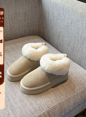 【TFM】增高4CM~靴子女冬季加绒羊毛保暖厚底棉鞋子毛绒雪地靴女
