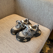 女真皮厚底增高休闲运动鞋 复古系带灰色老爹鞋 TFM 2026年新款