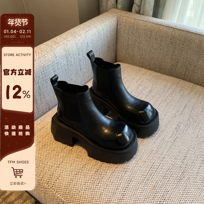 2025新款冬季加绒粗跟短靴