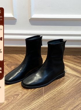 短靴女2025秋冬新款韩版简约气质百搭后拉链舒适平底女靴子时装靴