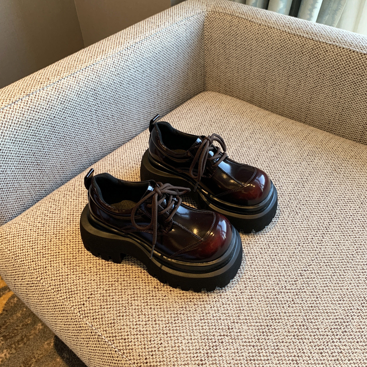 【TFM】2026春季新款小皮鞋女英伦风复古系带增高厚底乐福鞋单鞋,女鞋,乐福鞋（豆豆鞋）,淘宝优惠券,粉丝福利购,淘宝优惠卷