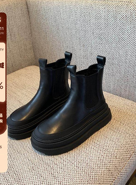 【TFM】马丁靴女2025年新款冬季加绒厚底增高切尔西靴复古短靴子