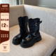 加绒复古皮带扣英伦风短靴子中筒靴 冬季 TFM 厚底马丁靴女新款