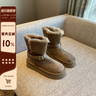 加绒保暖短靴子棉鞋 雪地靴女冬季 休闲厚底4CM增高韩版 外穿 TFM