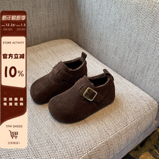 女舒适百搭加绒棉鞋 牛反绒魔术贴勃肯鞋 内增高4CM 子冬季 TFM