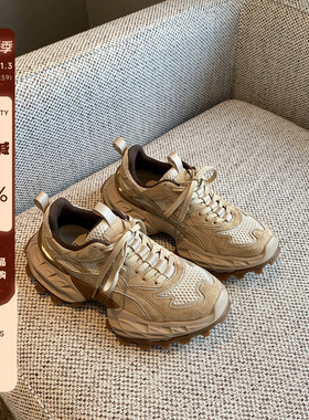 【TFM】老爹鞋女ins潮酷2025新款加绒厚底增高网面透气休闲运动鞋