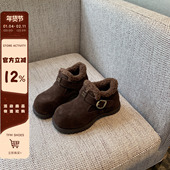 厚底保暖魔术贴加绒勃肯棉鞋 复古雪地靴女冬季 TFM 内增高4CM