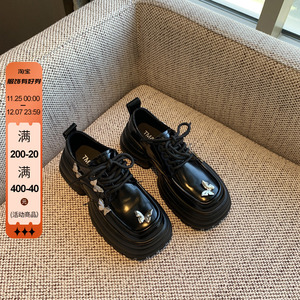复古小皮鞋女英伦2023秋季新款时尚系带深口百搭松糕厚底单鞋女鞋