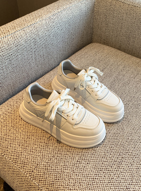 【TFM】2026春季新款小白鞋女厚底增高百搭系带休闲板鞋学生潮鞋