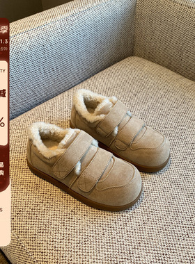【TFM】反绒皮羊羔毛保暖加绒板鞋女魔术贴厚底面包鞋休闲棉鞋子