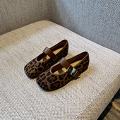 TFM 2026春季 新款 豹纹复古玛丽珍鞋 女方头平底魔术贴浅口单鞋