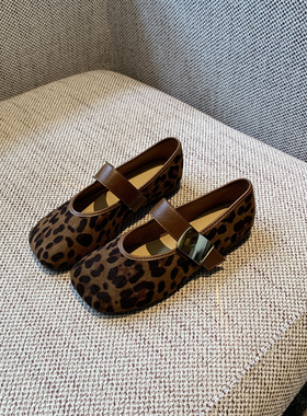 【TFM】2026春季新款豹纹复古玛丽珍鞋女方头平底魔术贴浅口单鞋