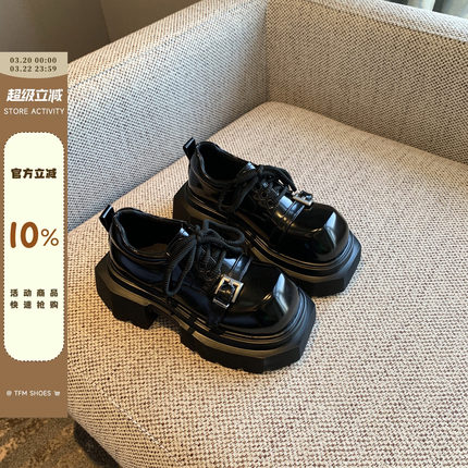 【TFM】2026春季新款增高7CM厚底系带乐福鞋女复古小皮鞋女英伦风