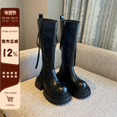 百搭显瘦不过膝高筒骑士靴子 厚底加绒长靴女新款 TFM 增高6CM