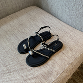 TFM 水钻珍珠套趾平底凉鞋 女2026夏季 新款 仙女气质百搭罗马鞋