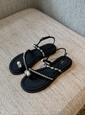 【TFM】水钻珍珠套趾平底凉鞋女2026夏季新款仙女气质百搭罗马鞋