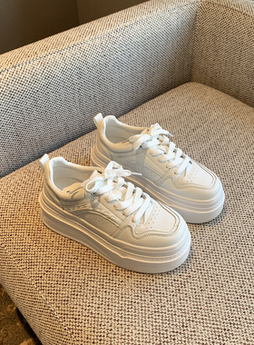 【TFM】2026春季新款增高7CM厚底小白鞋女百搭系带休闲板鞋运动鞋
