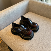 TFM 2026春季 新款 英伦风厚底乐福鞋 女复古魔术贴百搭增高单鞋