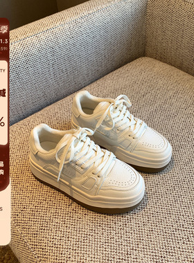 【TFM】内里加绒~增高厚底小白鞋女真皮系带低帮运动休闲板鞋女冬