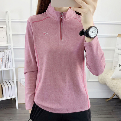 户外保暖德绒衣秋冬薄绒速干女运动加厚弹力长袖T恤跑步套头上衣