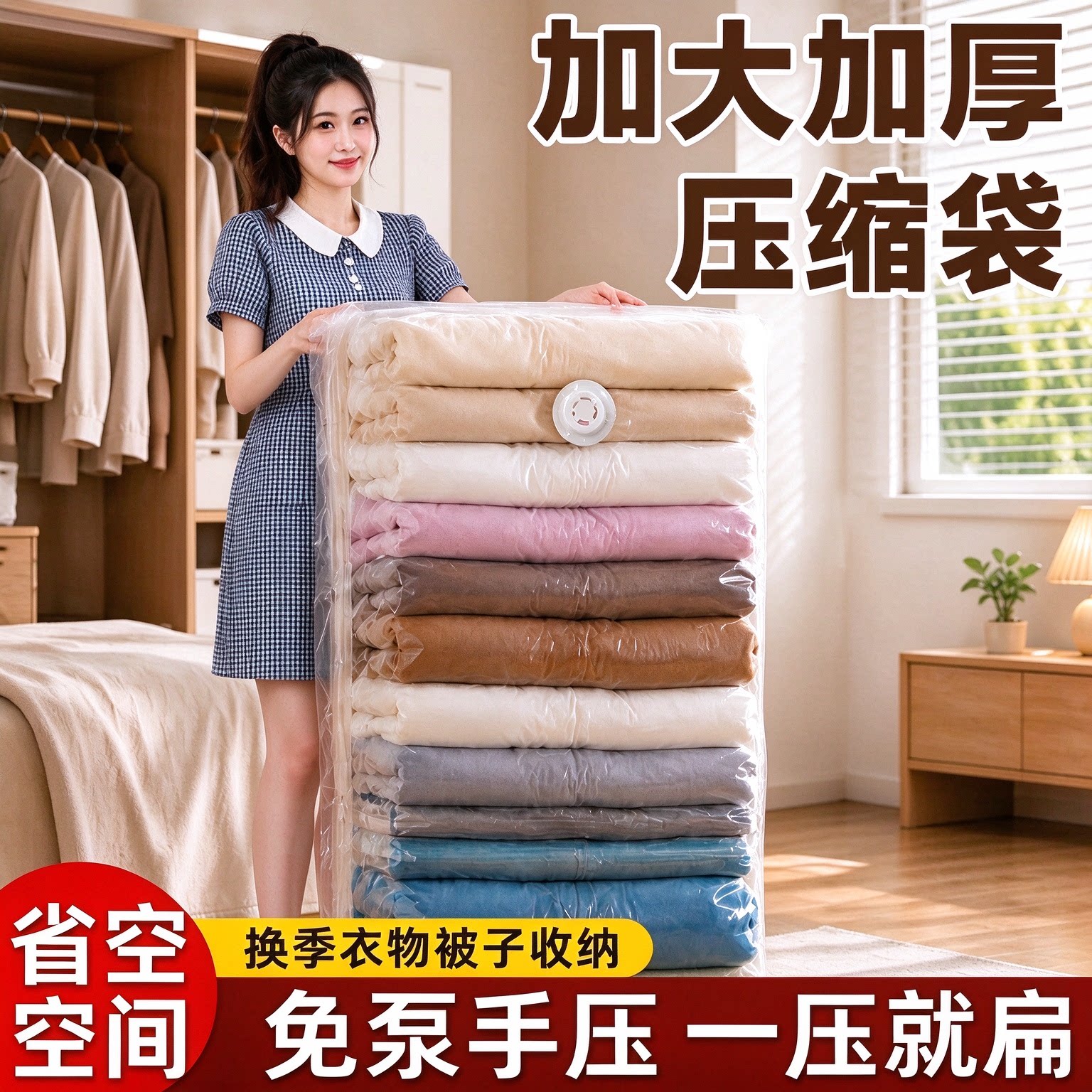 立体免抽气真空压缩袋家用特大加厚耐用收纳被子棉被装衣服羽绒服