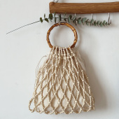 ins气质百搭手工编织包竹质手提包木珠包串珠包海边度假沙滩包女