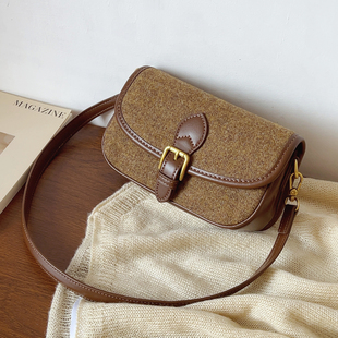 2025秋冬复古气质小方包呢子毛绒腋下单肩包时尚 百搭斜挎小包包女