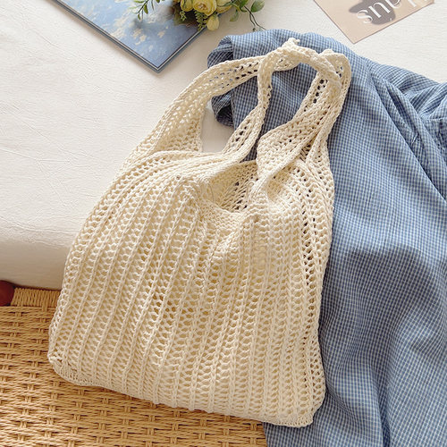 ins森系文艺小清新编织包镂空针织包托特包慵懒风单肩包购物袋女