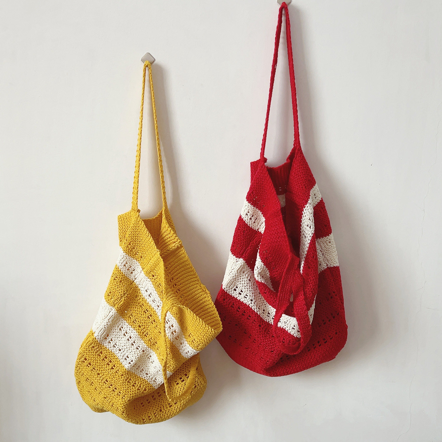 ins森系文艺条纹撞色托特包针织毛线包镂空腋下单肩包编织购物袋,箱包皮具/热销女包/男包,托特包,淘宝优惠券,粉丝福利购,淘宝优惠卷