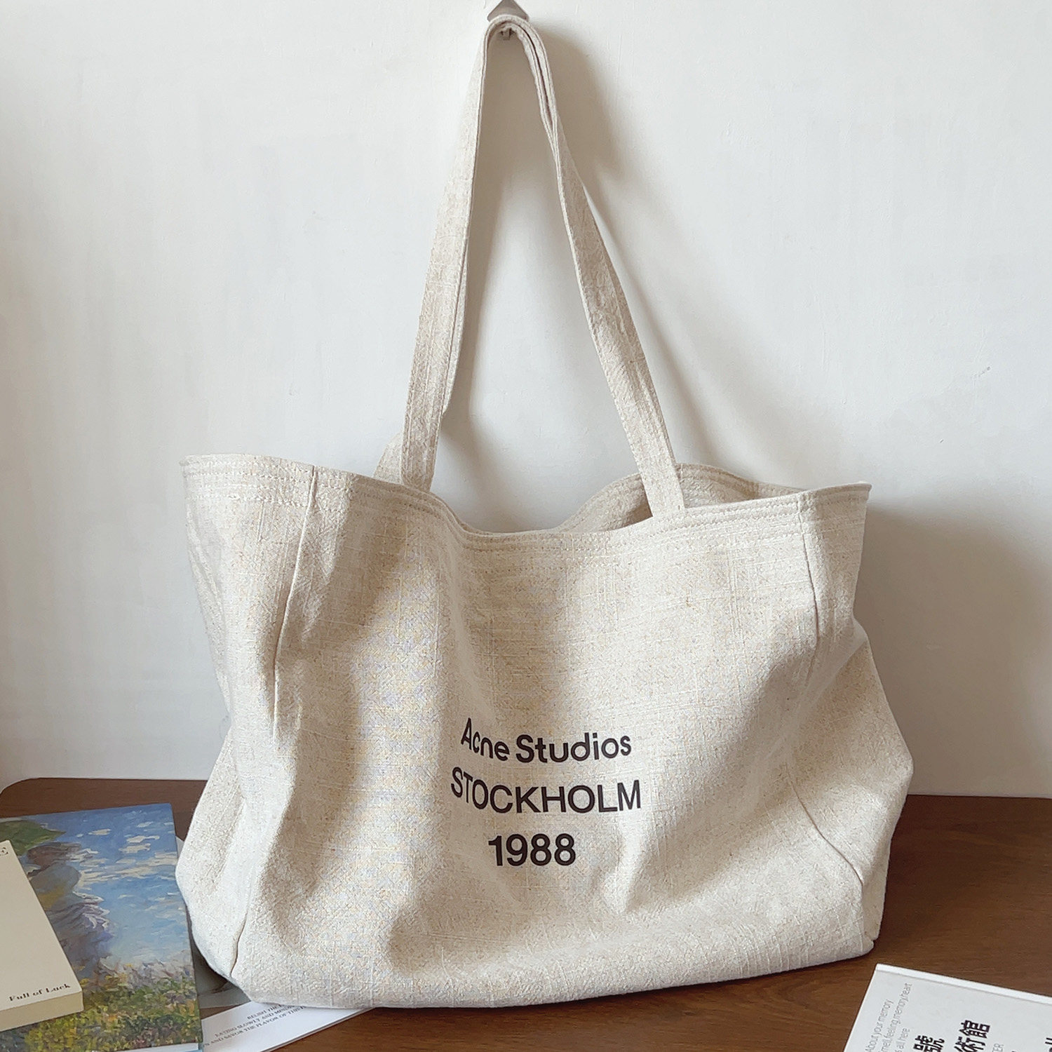 ins时尚托特包慵懒风大容量单肩包字母帆布包棉麻购物袋2026新款