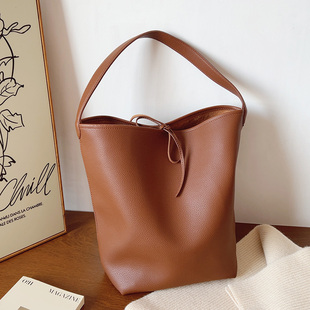 韩国ins复古软皮慵懒风托特包大容量腋下单肩包简约水桶包子母包