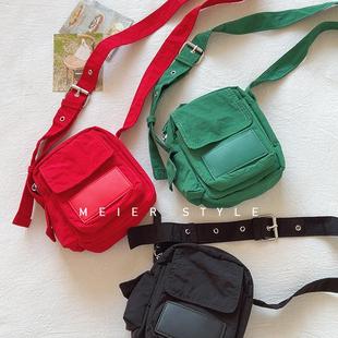 ins简约百搭尼龙小方包运动风迷你斜挎小包包手机包女包2024新款