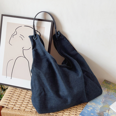 韩风ins复古文艺帆布包慵懒风大容量托特包腋下单肩包牛仔布包女